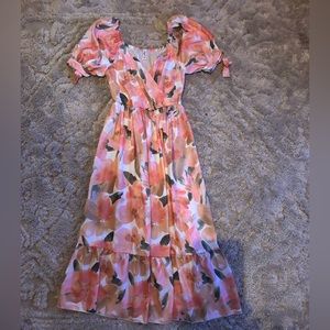 Pastel Peach Floral Maxi Dress